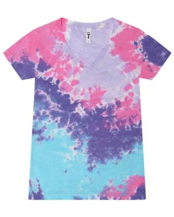Colortone Women's Tie-Dyed V-Neck T-Shirt 1075C