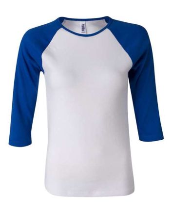 BELLA + CANVAS Women’s 1X1 Baby Rib Raglan Three-Quarter Sleeve Tee 2000b