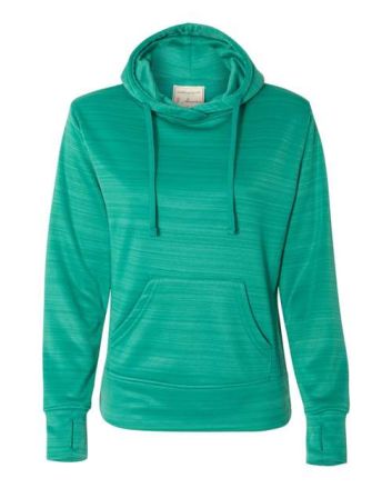 J. America Women's Odyssey Striped Performance Fleece Lapover Hooded Sweatshirt 8662J