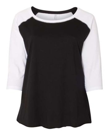 LAT Women's Curvy Collection Baseball Three-Quarter Sleeve Tee 3830