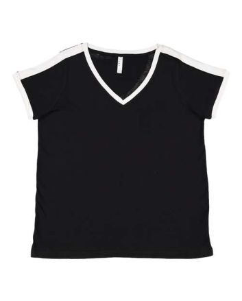 LAT Women's Curvy Retro Ringer Premium Jersey V-Neck Tee 3832