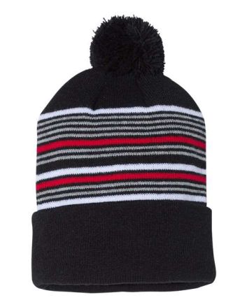 Sportsman 12" Striped Pom-Pom Cuffed Beanie SP60S