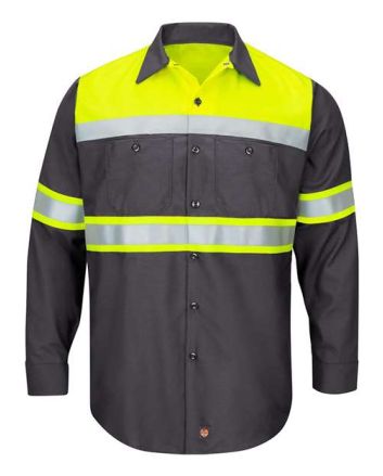 Red Kap Men's Tall Hi-Visibility Colorblock Ripstop Long Sleeve Work Shirt SY70T