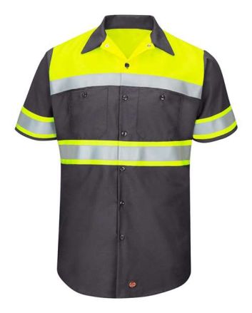 Red Kap Men's Tall Hi-Visibility Colorblock Ripstop Short Sleeve Work Shirt SY80T