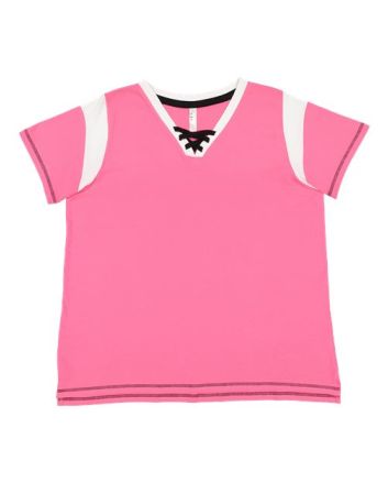 LAT Women's Curvy Lace Up Fine Jersey Tee 3833