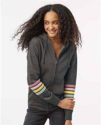 MV Sport Women's Striped Sleeves Full-Zip Hooded Sweatshirt W22732