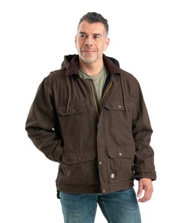 Berne Apparel Men's Heartland Washed Duck Zip-Off Hooded Coat JC613