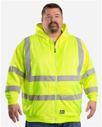 Berne Apparel Men's Tall Hi-Vis Class 3 Lined Full-Zip Hooded Sweatshirt HVF021T