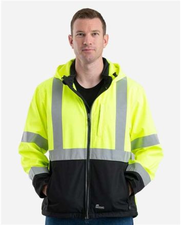 Berne Apparel Men's Tall Hi-Vis Class 3 Hooded Soft Shell Jacket HVJS206T