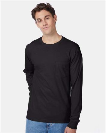 Hanes Unisex Authentic Long Sleeve Pocket T-Shirt 5596