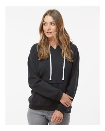 J. America Women's Sueded V-Neck Hooded Sweatshirt 8836
