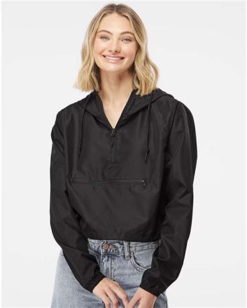 Independent Trading Co. Women's Lightweight Quarter-Zip Pullover Crop Windbreaker EXP64CRP