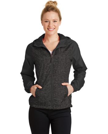 Sport-Tek &#174; Ladies Heather Colorblock Raglan Hooded Wind Jacket. LST40