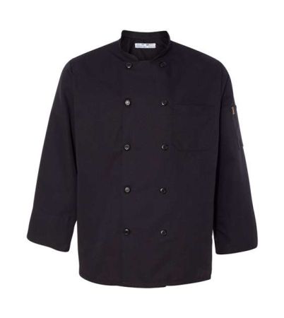 Chef Designs Ten Pearl Button Black Chef Coat 0425