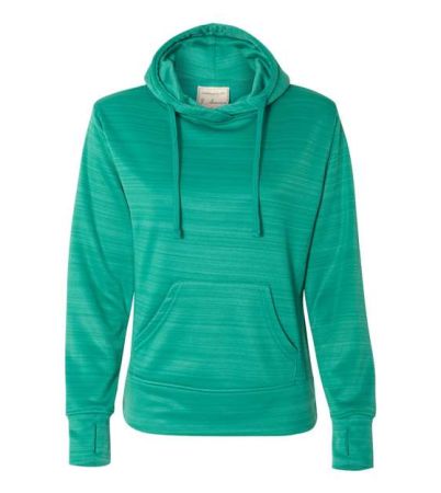 J. America Women's Odyssey Striped Performance Fleece Lapover Hooded Sweatshirt 8662J
