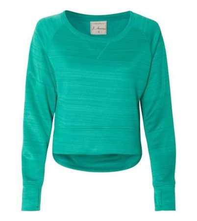 J. America Women's Odyssey Striped Performance Fleece Hi-Low Crewneck Sweatshirt 8663