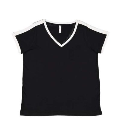 LAT Women's Curvy Retro Ringer Premium Jersey V-Neck Tee 3832