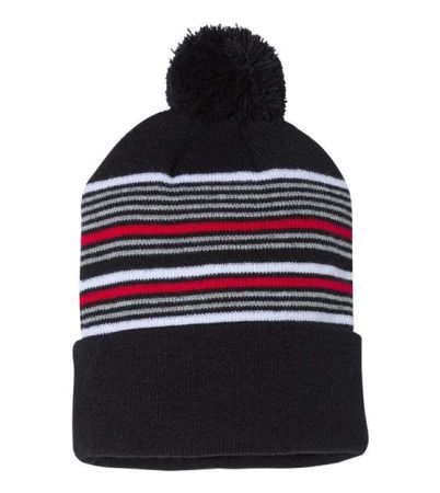 Sportsman 12" Striped Pom-Pom Cuffed Beanie SP60S