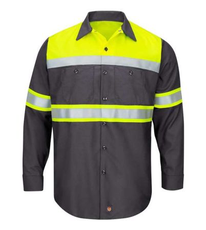 Red Kap Men's Hi-Visibility Colorblock Ripstop Long Sleeve Work Shirt SY70