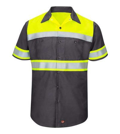 Red Kap Men's Hi-Visibility Colorblock Ripstop Short Sleeve Work Shirt SY80