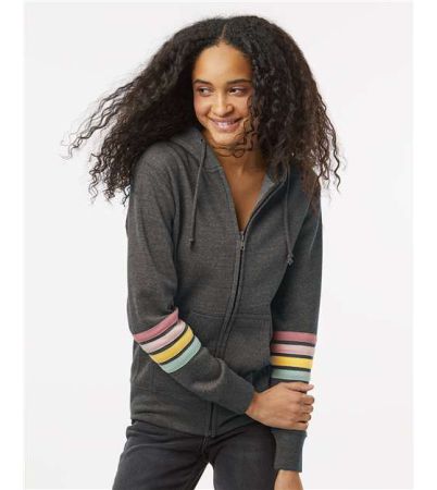 MV Sport Women's Striped Sleeves Full-Zip Hooded Sweatshirt W22732