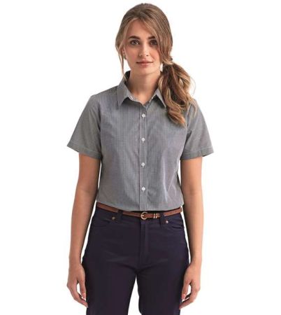 Artisan Collection by Reprime Women's Microcheck Gingham Short Sleeve Cotton Dress Shirt RP321