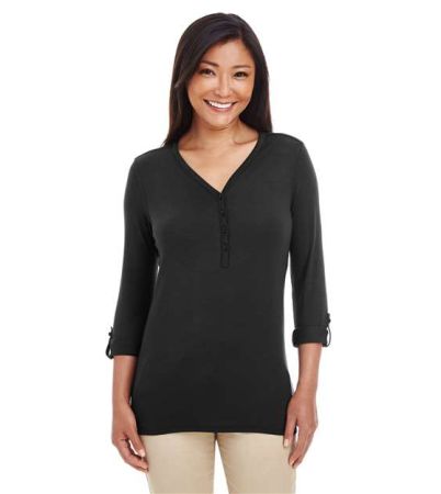 Devon & Jones Women's Perfect Fit™ Y-Placket Convertible Sleeve Knit Top DP186W