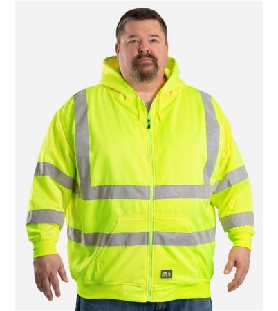 Berne Apparel Men's Tall Hi-Vis Class 3 Lined Full-Zip Hooded Sweatshirt HVF021T