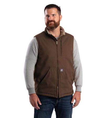 Berne Apparel Men's Heartland Sherpa-Lined Washed Duck Vest V818