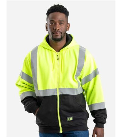 Berne Apparel Men's Hi-Vis Class 3 Color Block Full-Zip Hooded Sweatshirt HVF023