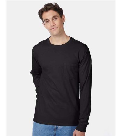 Hanes Unisex Authentic Long Sleeve Pocket T-Shirt 5596