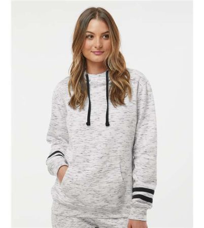 J. America Women’s Mélange Fleece Striped-Sleeve Hooded Sweatshirt 8674