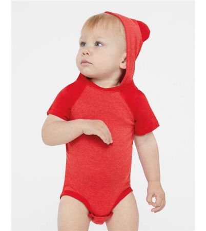 Rabbit Skins Infant Fine Jersey Raglan Bodysuit with Hood & Ears 4417