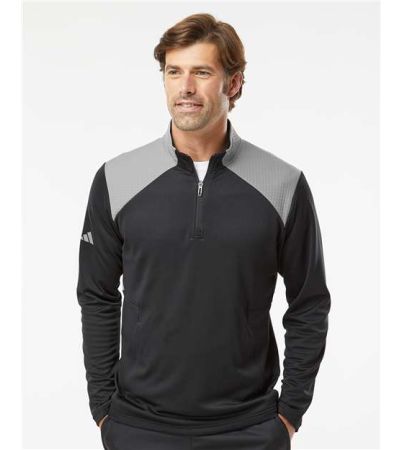 Adidas Men's Textured Mixed Media Quarter-Zip Pullover A532