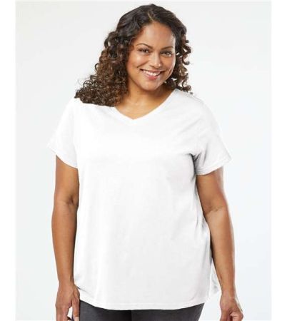 LAT Women's Curvy Collection Fine Jersey V-Neck Tee 3817